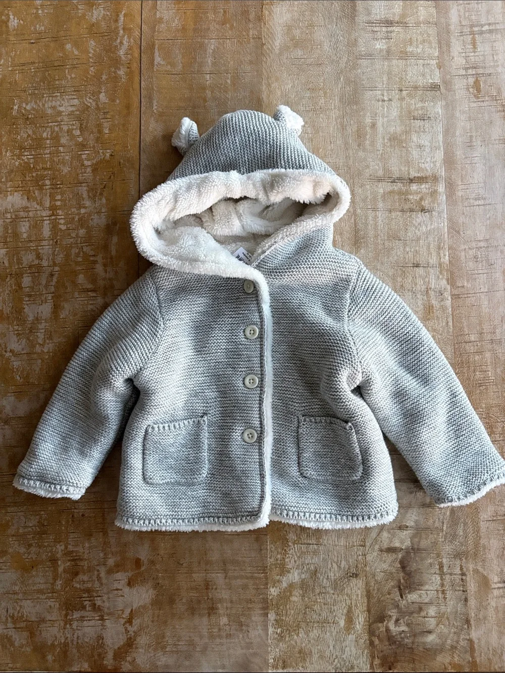 NWT Gap Cozy Hooded Knit Sweater with Sherpa Lining 12-18m